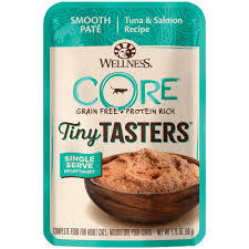 WELLNESS 1.75 OZ CAT CORE TINY TASTERS TUNA & SAL 12/CS