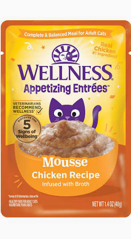 WELLNESS 1.4 OZ CAT POUCH MOUSSE CHICKEN WITH BROTH