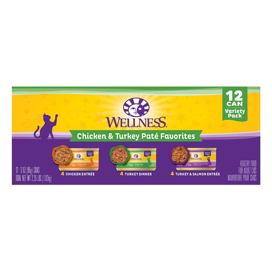 WELLNESS CHICKEN&TURKEY PATE FAVORITES 12 CAN VARIETY PACK